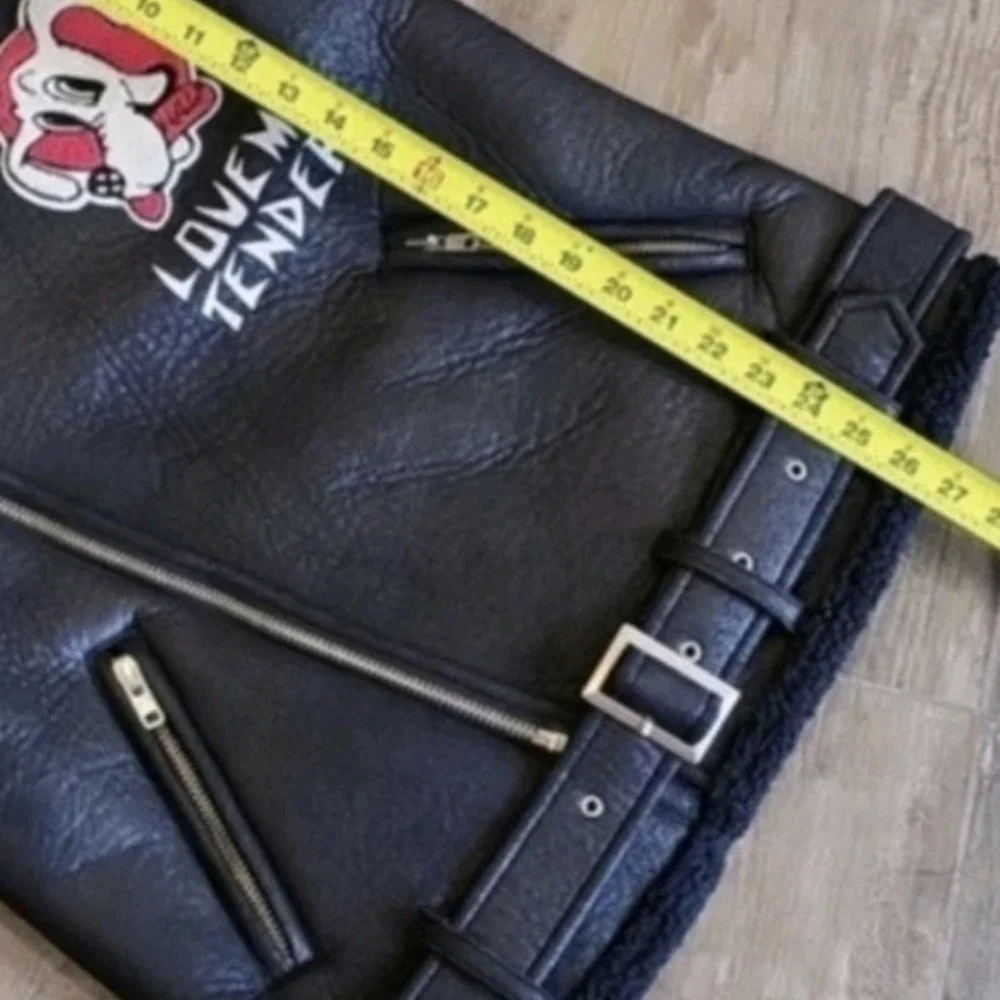 Rare Faux Leather Faux Shearling Collar & Lining Moto Punk Retro Biker Jacket, S - Picture 4 of 13